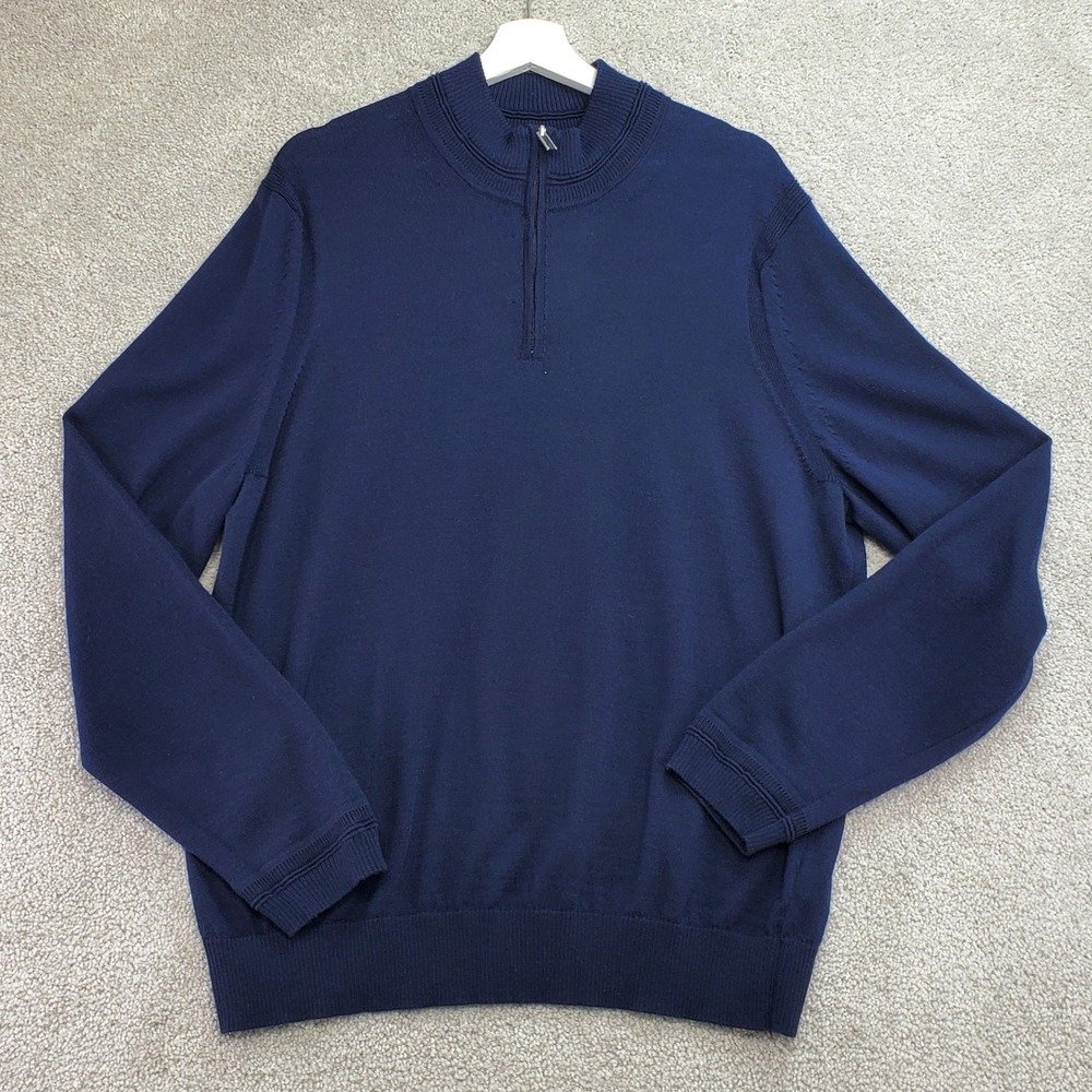 Jos A Bank Traveler Tech Merino Wool Blend Quarter Zip Sweater XXL Navy Blue